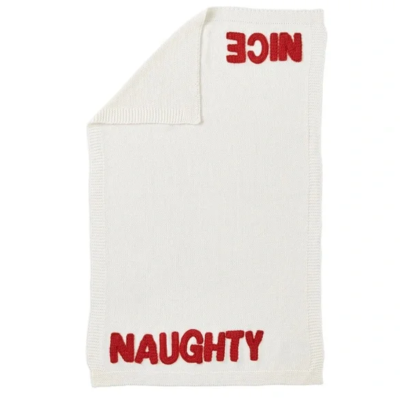 POTTERY BARN HOLIDAY NAUGHTY NICE KIDS BABY BLANKET NEW CONDITION - Picture 6 of 11